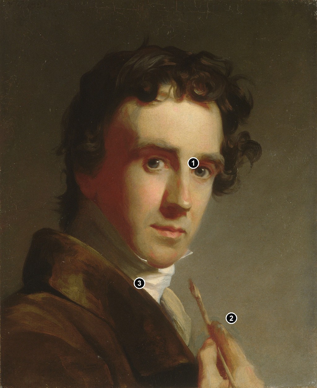Annotated details from Portrait of the Artist by Thomas Sully